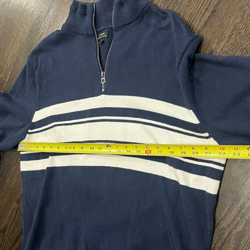 J Crew Organic Cotton Half Zip Pullover Sweater Navy Stripe Organic Men's‎ Large